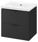 Set dulap baie suspendat 2 sertare lavoar inclus, 60 cm, riflaje 3D negru mat, MDF, Cersanit Tirso 600x450 mm, Negru mat