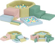 AIYAPLAY Set 15 Blocuri de Construcții Moi Modulabile pentru Copii cu 200 de Mingi pentru Uz Intern, Multicolor | Aosom Romania