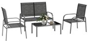 Outsunny Set de Mobilier de Grădină din 4 Piese cu Canapea, 2 Scaune și Masă de Cafea, 108x66x86 cm, Negru | Aosom Romania