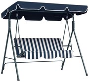 Outsunny Leagăn de Grădină cu 3 Locuri cu Acoperiș Solar, Balansoar în Aer Liber cu Structură din Oțel și Poliester, 172x110x153 cm, Alb și Albastru | Aosom Romania