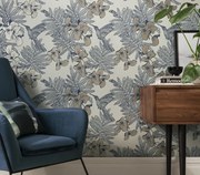 Tapet Hummingbird, Lagoon Blue Luxury Floral, 1838 Wallcoverings, 5.3mp / rola