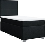 vidaXL Pat box spring cu saltea, negru, 90x200 cm, textil