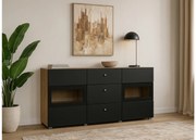 Comodă Baros 26 132 cm - stejar artizanal / negru mat