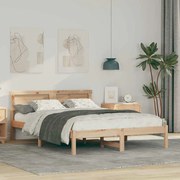 vidaXL Cadru de pat cu headboard Maro 140 x 190 cm Lemn masiv de pin
