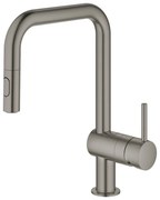 Baterie bucatarie cu dus extractibil Grohe Minta antracit periat Hard Graphite pipa U