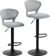 HOMCOM Set de 2 taburete de bar rotative 360°, reglabile 84-105 cm, spătar decupat, suport pentru picioare, gri | Aosom Romania