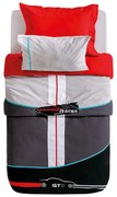 Set lenjerie pat copii cu husa pilota 4 piese , tematica masini de curse GTE, 100% bumbac, 160x216 cm