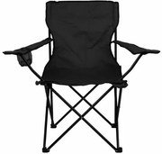 Scaun de camping pliabil cu suport pentru băuturi, negru
