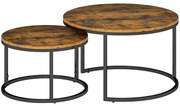 HOMCOM Set de 2 măsuțe nesting stivuibile design industrial blat cu aspect de ciment picioare din metal maro rustic | Aosom Romania