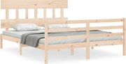 vidaXL Cadru de pat cu tăblie, king size, lemn masiv