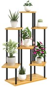 Outsunny Suport pentru plante cu 7 niveluri pentru interior și exterior, stand plante din oțel și lemn, lemn natural | Aosom Romania