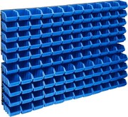 vidaXL Set cutii depozitare 128 piese, panouri perete, albastru&negru