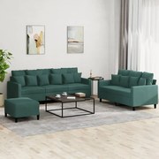 vidaXL Set de canapele cu perne, 3 piese, verde închis, catifea