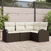 vidaXL Set de canapele pentru grădină cu pernă 4 pcs Maro Rattan poli