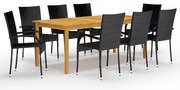 vidaXL Set mobilier de grădină, 9 piese, negru