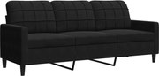 vidaXL Canapea cu 3 locuri, Negru, 180 cm, catifea