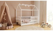 Pat supraetajat tip căsuță Nemos II pentru copii 80x180 cu sertare - culoare alb