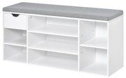 Bancheta pantofar din lemn cu perna si rafturi reglabile pentru 10 perechi de incaltaminte, 101x29x47.5cm, HOMCOM ,alb gri