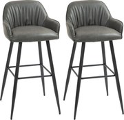 HOMCOM Set 2 Scaune de Bar din Piele Ecologică PU, Scaune Înalte cu Suport pentru Picioare, 52x53x99 cm, Gri Închis | Aosom Romania