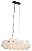 Lampa suspendata neagra cu sticla opal 8-lumini alungita - Uvas