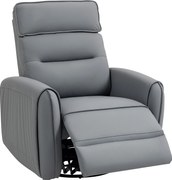 HOMCOM Fotoliu Reclinabil Manual cu Suport pentru Picioare din Material Textil Efect Piele și Bază Rotativă, Gri | Aosom Romania