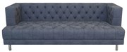 Canapea fixa Lux Chesterfield, 3 locuri, catifea, culoare gri, sezut spuma, cadru lemn, picioare metal argintiu