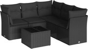vidaXL Set mobilier de grădină cu perne, 6 piese, negru, poliratan