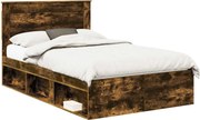 vidaXL Cadru de pat Stejar fumuriu 135 x 190 cm Lemn de pin masiv