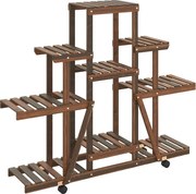 vidaXL Suport pentru flori cu roți, 110x25x101 cm, lemn masiv de brad