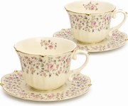 Serviciu Portelan Vintage 2 Cesti si farfurii, PINK FLORAL