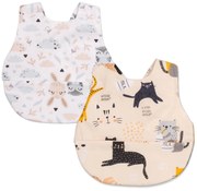 Set 2 bavete impermebile din bumbac cu buzunar Kidizi Kitten Forest Friends, 6-36 luni, verso frotir, strat impermeabil mijloc
