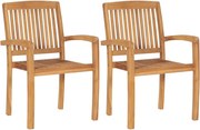 vidaXL Scaune de grădină stivuibile, 2 buc., lemn masiv de tec