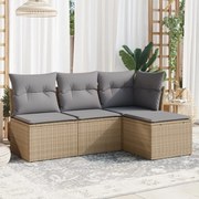 vidaXL Set canapele de grădină, 4 piese, cu perne, bej, poliratan