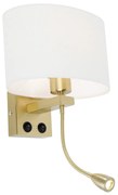 Aplică perete alamă cu abajur oval din in alb 25cm - Brescia Combi
