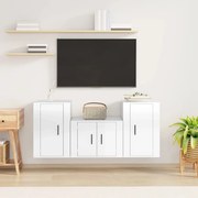 vidaXL Set comodă TV, 3 piese, alb extralucios, lemn prelucrat