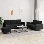 vidaXL Set de canapele, 3 piese, negru, catifea