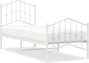 vidaXL Cadru de pat metalic cu tăblie de cap/picioare alb, 75x190 cm