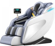 Fotoliu de masaj LUCIUS, cu Incalzire, Bluetooth, Display, Ecran tactil, Controler rapid cotiera, dispozitiv incarcare USB, Zero Gravity, 2 Boxe, Moduri Automate, Suport Picioare extensibil, Piele PU Premium, Alb