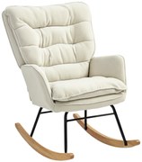 HOMCOM Fotoliu de leagăn, șezut larg, spătar înalt, cadru din lemn, pentru greutăți de până la 120 kg, Bej | Aosom Romania