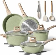Set de oale Just Perfecto JL-33SET, 13 piese, Aluminiu, Acoperire marmura, Capac sticla, Fara PTFE si PFOA, Inductie, Verde