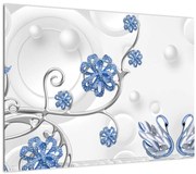 Tablou pe sticlă - Lebede albastre (70x50 cm)