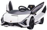 HOMCOM Mașină Electrică pentru Copii 3-5ani, Mașinuță Electrică Lamborghini cu Faruri, Muzică și Telecomandă, 108x62x40cm, Alb | Aosom Romania