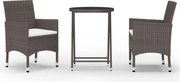 vidaXL Set mobilier bistro, 3 piese, maro, poliratan/sticlă securizată