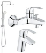 Pachet Coloana dus Grohe 200,crom,montare pe perete , baterie cada/dus Eurosmart, baterie lavoar Grohe Eurosmart S  ( 27389002 , 33300002 , 33265002 )