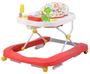 Premergator Premium reglabil in 3 trepte de inaltime NOVOKIDS™ ZooZoo Baby ,Roti silentioase din silicon, Cu melodii, Animalute, Pliabil, Rosu