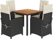 vidaXL Set mobilier de grădină cu perne, 5 piese, negru, poliratan