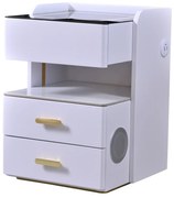 Noptieră inteligentă, cu încărcare wireless și port USB, difuzor multifuncțional Bluetooth, 3 sertare, 3 tipuri de iluminare LED touch, Alb