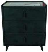 Noptieră inteligentă multifuncțională, 3 sertare, blocare cu amprentă, LED-uri tactile, 3 tipuri de culoare, încărcare fără fir, Difuzor Bluetooth, incarcare USB, sticla securizata, catifea, Negru