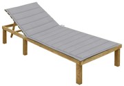 vidaXL Șezlong cu pernă gri, lemn de pin tratat