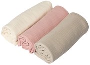 Set 3 paturici din muselina dubla moale 78x78 cm Kidizi Pink, 100% bumbac